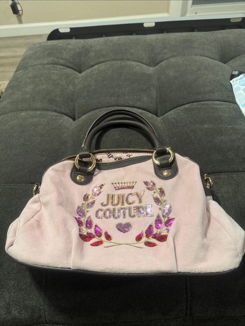 Juicy Couture Light Pink Velvet shoulder bag with Multicolor Sequin Laurel
